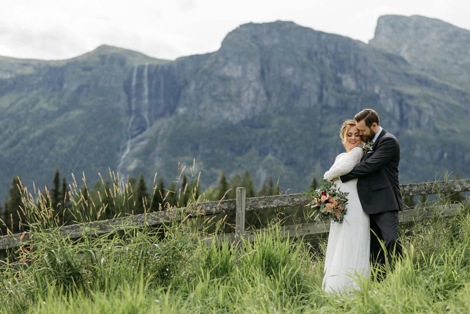 An alpine wedding ceremony with the Matterhorn in the background.